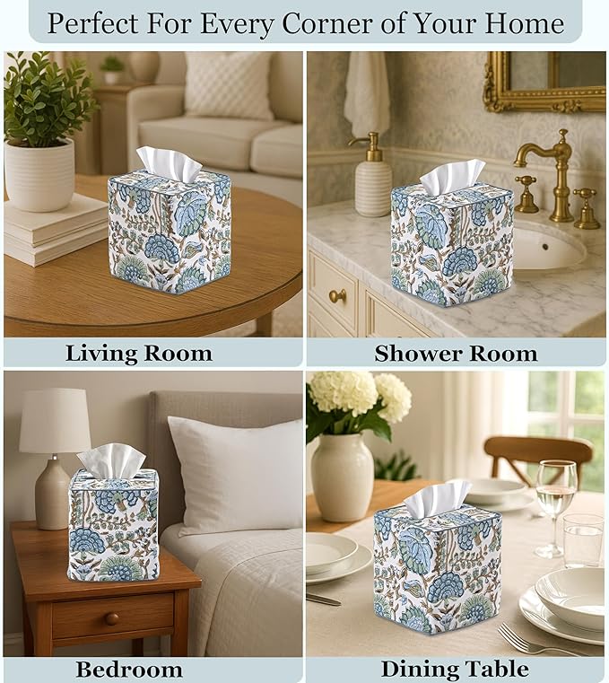 Ridhi Asparagus Green Block Print Tissue Box Cover Handmade Cotton Fabric Decorative Square Napkin Holder for Home Bedroom Living Room Bathroom Vanity Countertop Car Night Stands Office Kitchen