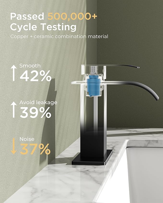 FORIOUS Matte Black Waterfall Bathroom Faucets 1 or 3 Hole, Vanity Single Bathroom Sink Faucet with cUPC Supply Line and Pop Up Drain, Suitable for Basin, Rv, Restroom Sink