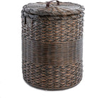 The Basket Lady Round Wicker Laundry Hamper, Large, 19 in Dia x 25 in H, Antique Walnut Brown