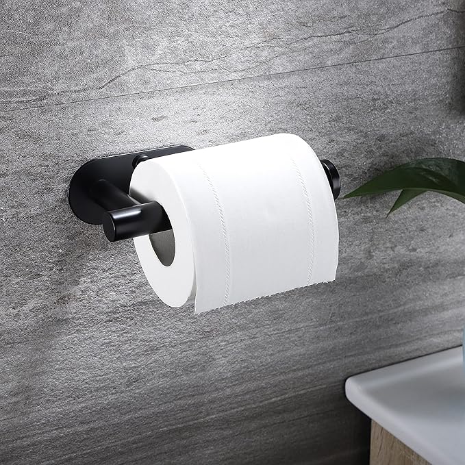 YIGII Adhesive Toilet Paper Holder - Self Adhesive Black Toilet Paper Roll Holder Wall Mount for Bathroom and Kitchen, SUS-304 Stainless Steel