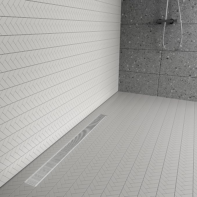 304 Stainless Steel Shower Drain, Removable Grate & Hair Catcher Bathroom Floor Drain with Waterproof Design for Tile Floor, CUPC Compliant (Brushed Finish, 40 Inch)