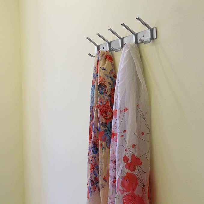 WEBI C-CBG05 Heavy Duty SUS 304 Hook Rail Coat Rack, 5 Hooks, Great Home Storage & Organization for Bedroom, Bathroom, Foyer, Hallway, Brushed Finish