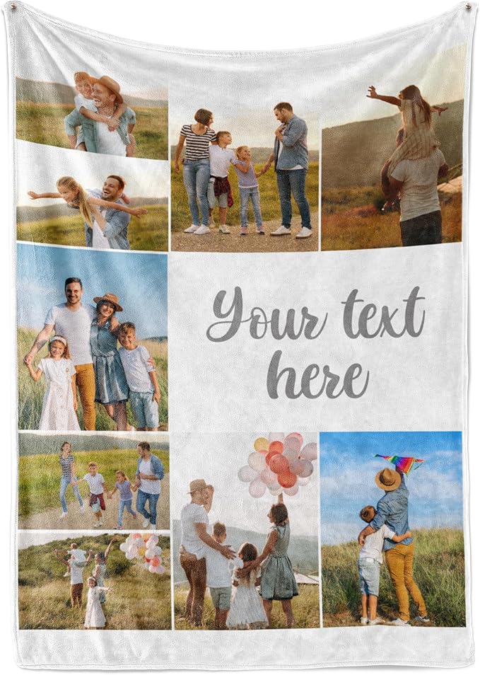 Ships Next Day, Custom Blanket with Picture and Text - Printed in USA, Personalized Photo Blanket with Text (Sherpa 60x80)