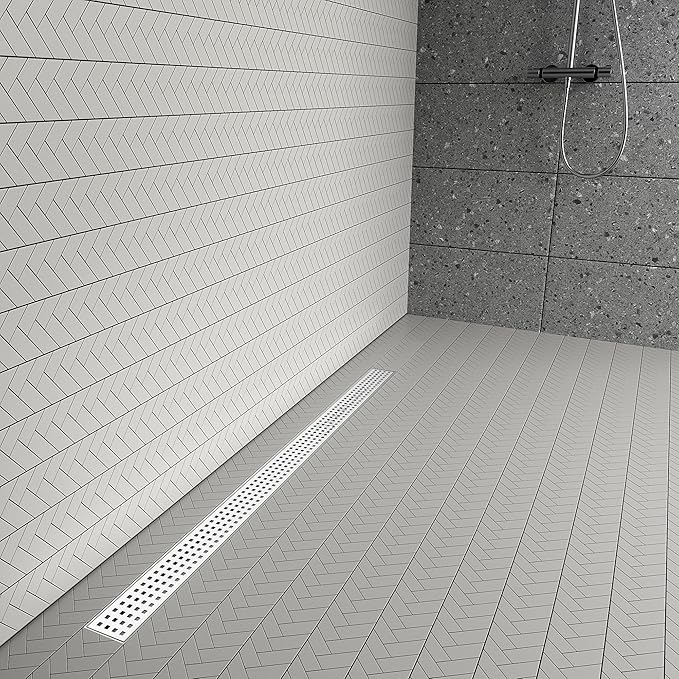 304 Stainless Steel Shower Drain, Removable Grate & Hair Catcher Bathroom Floor Drain with Waterproof Design for Tile Floor, CUPC Compliant (Punch, 48 Inch)