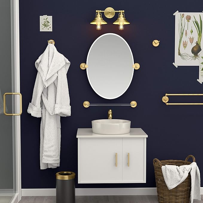 Gatco 5056 Designer II Robe Hook, Brushed Brass/Wall Mounted Double Robe and Towel Hook for Bathroom