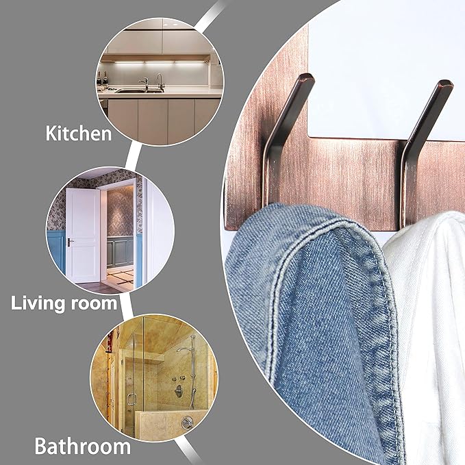 Dseap Over The Door Hook Hanger - 6 Hooks Over Door Coat Rack for Hanging Clothes Hat Towel, Antique Copper