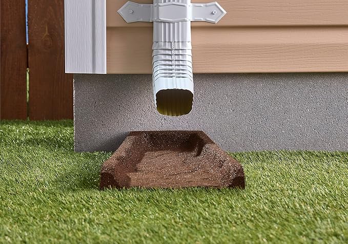 Rubberific Premium Rubber Downspout Splash Block, Rain Guard, Stone Textured Drain Extender (3 Pack, Brown)