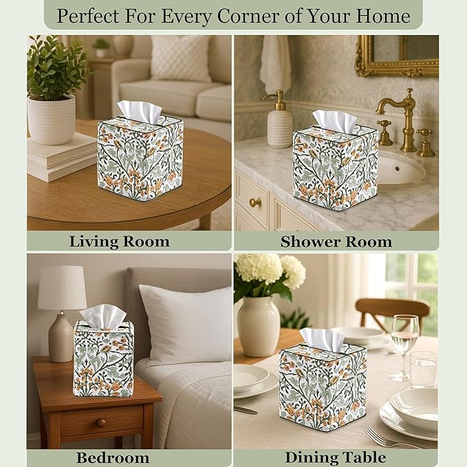 Ridhi Goldenrod Yellow Block Print Tissue Box Cover – Handmade Cotton Fabric Tissue Holder for Home Bedroom Living Room Bathroom Vanity Car Nightstand Office Kitchen – Decorative Square Napkin Holder