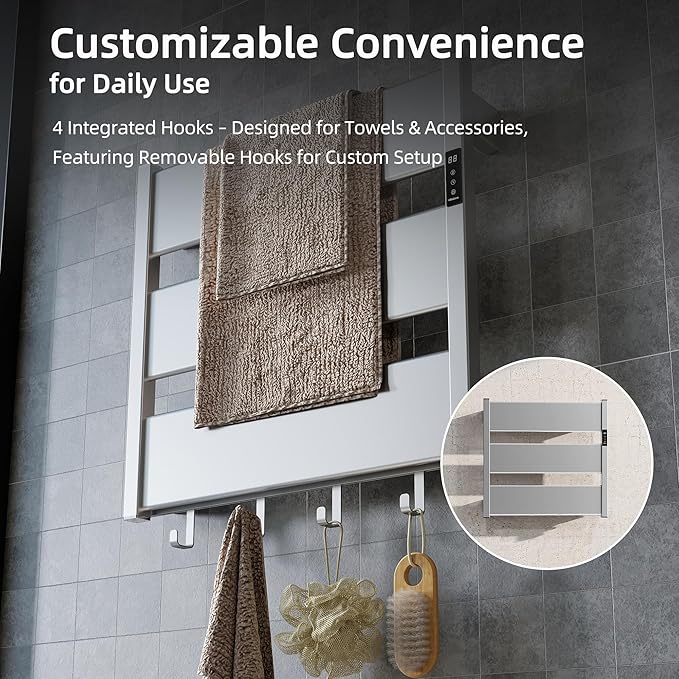 K&KALONZO Towel Warmer for Bathroom, Wall-Mounted Heated Towel Rack with Built-in Timer, Waterproof Alumnimum Electric Towel Heater, Support Plug-in and Hardwired, Sliver, H3-S