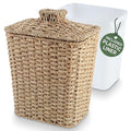 Wicker Trash Can with Lid and Liner - Rattan Trash Can for Bathroom - Decorative Wicker Waste Basket for Bedroom, Kitchen and Office (Natural Seagrass)
