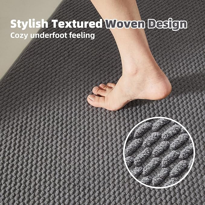 Bathroom Runner Rug, Long Bath Mat Washable Thin Quick Dry Low Pile Bathroom Runner Rugs 24 x 60 Non Slip, Dark Grey 24"x60"