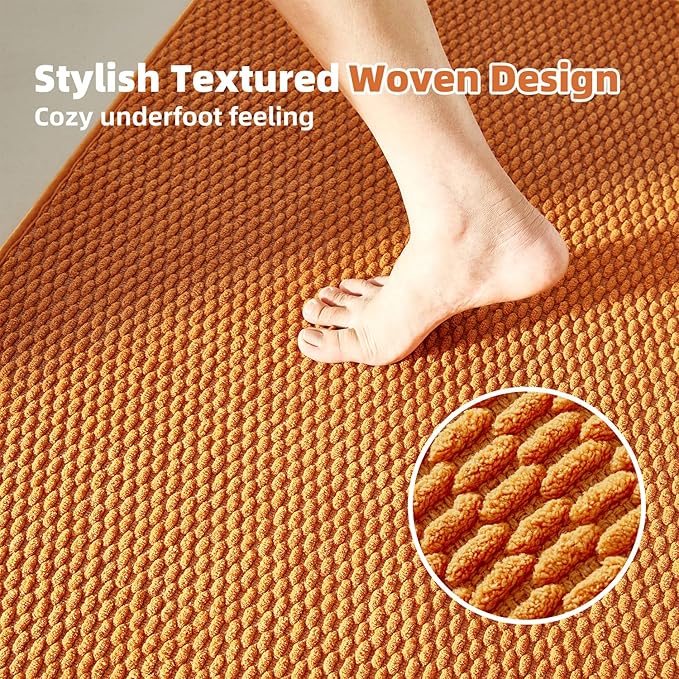 Bathroom Rugs Non Slip Washable, Super Absorbent Thin Bath Mat Quick Dry Low Pile Bathroom Rug, Orange 20"x48"