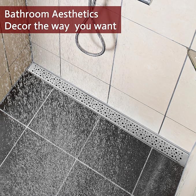 48 Inch Linear Shower Drain, Brushed Nickel Shower Drain, Removable Grate, 304 Stainless Steel, Easy to Install and Clean for Bathrooms (Drain Base Not Included), LSD-19A-48S