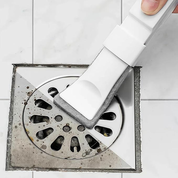 Multi-Purpose Cleaning Brush, White and Gray, PP Material with Scrubbing Pad, 21.4x3.4x1.6cm, Detachable Head for Gaps, Drains, Corners