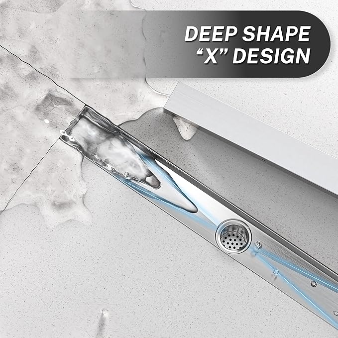Linear Shower Drain.30 Inch Shower Trench Drain with 2-in-1 Flat Cover & Inser Cover,304 Stainless Rectangle Steel Shower Floor Drain with Hair Strainer and Leveling Feet (Brushed Nickel, 30 in)