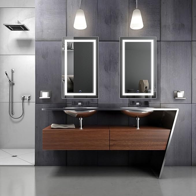Krugg | 18 Inch X 30 Inch LED Bathroom Mirror | Lighted Vanity Mirror Includes Dimmer & Defogger | Wall Mount Vertical or Horizontal Installation