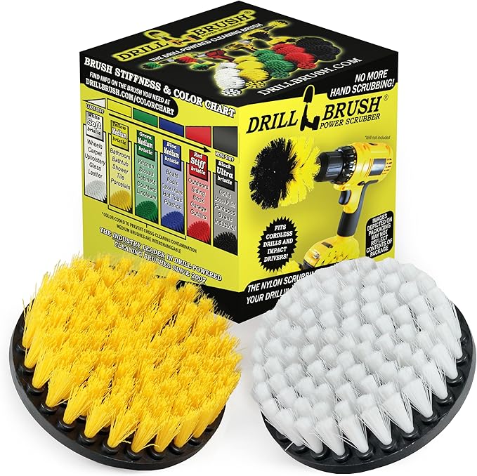 Hard Water Stain Remover - Grout Cleaner - Calcium, Mineral Deposits, Soap Scum, Rust - Drill Brush - 5-inch Spin Brush - Bathroom Accessories - Scrub - Bath Mat - Shower Door - Glass Cleaner