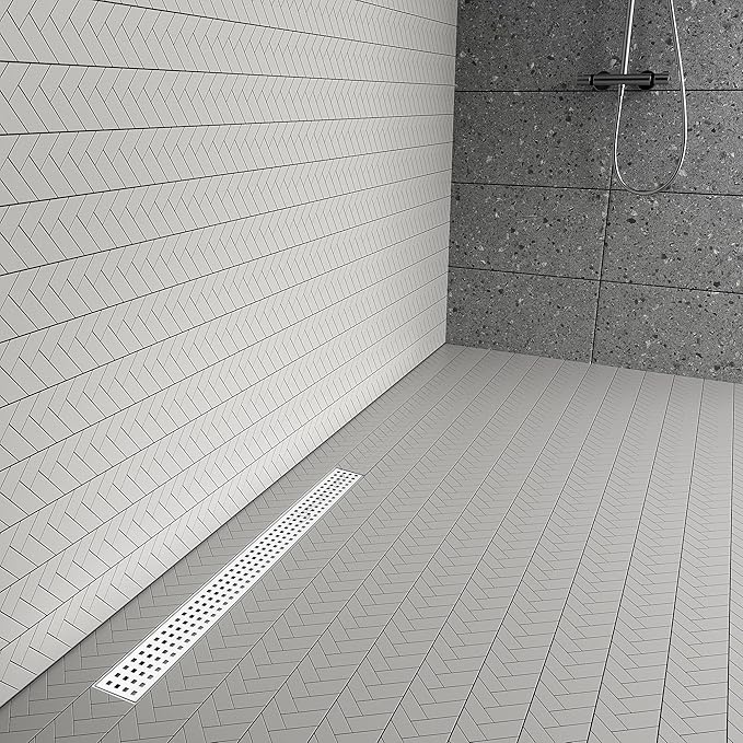 304 Stainless Steel Shower Drain, Removable Grate & Hair Catcher Bathroom Floor Drain with Waterproof Design for Tile Floor, CUPC Compliant (Punch, 30 Inch)