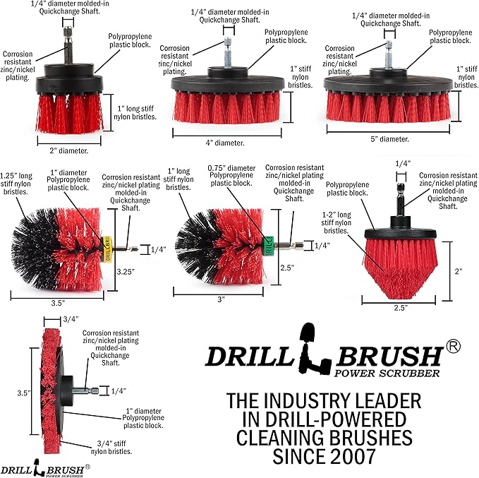Drill Brush Power Scrubber by Useful Products - Stainless Steel Cleaner - Wood & Concrete Cleaner - Floor & Deck Scrub Brush Set