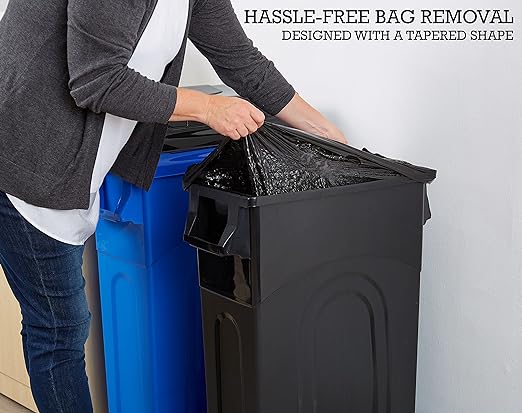 United Solutions Highboy Waste Container with Swing Lid, 23 Gallon, Space Saving Slim Profile and Easy Bag Removal, Handles for Easy Carrying, Indoor/Outdoor Use, Black, 1-Pack.