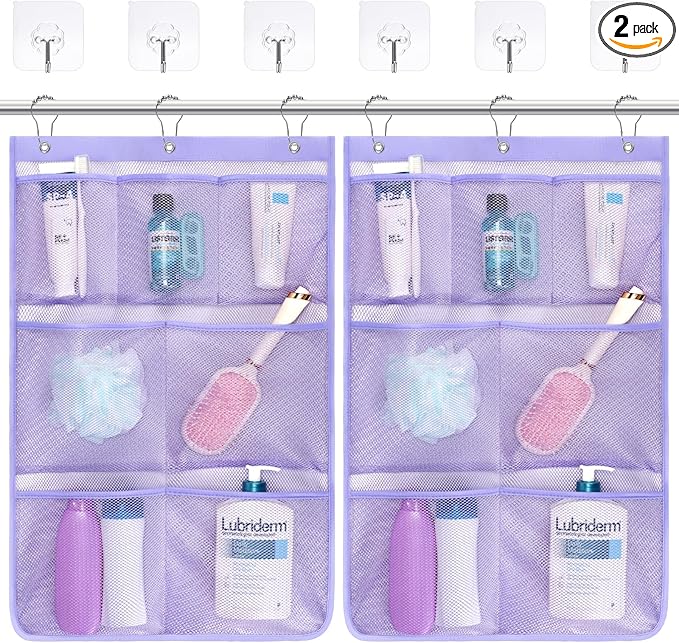 F-color Cruise Essentials 2026 - Mesh Shower Organizer Hanging with 7 Pockets for RV Gym Camping, Quick-Dry Portable Toiletry Bag with Metal Hooks for Bathroom Travel Toiletries