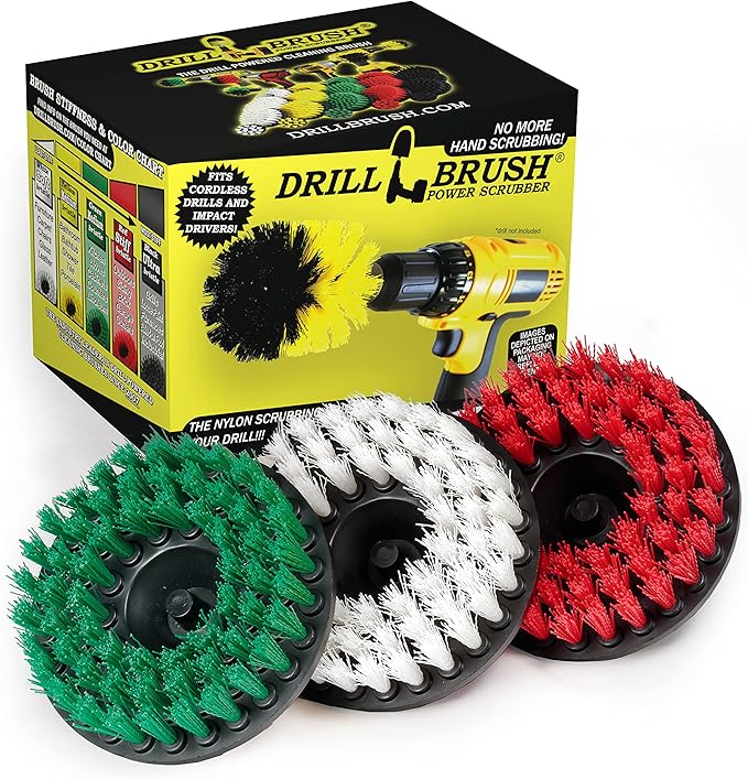 Cleaning Supplies - Drill Brush - 5 Inch Large Spin Brush Kit - Stiff, Medium, and Soft Power Scrubbers - Kitchen Accessories - Clean Stove, Oven Rack, Sink, Baseboard - Algae, Mold, Mildew, and Moss