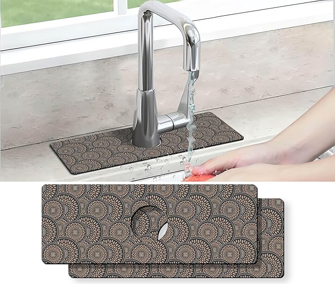 Kitchen Sink Splash Guard Faucet Mat -2 PC Super Absorbent Fast Drying Mat Sink Gadgets-Splash Guard Behind Faucet Drip Catcher for Kitchen(15" X 5.5" )