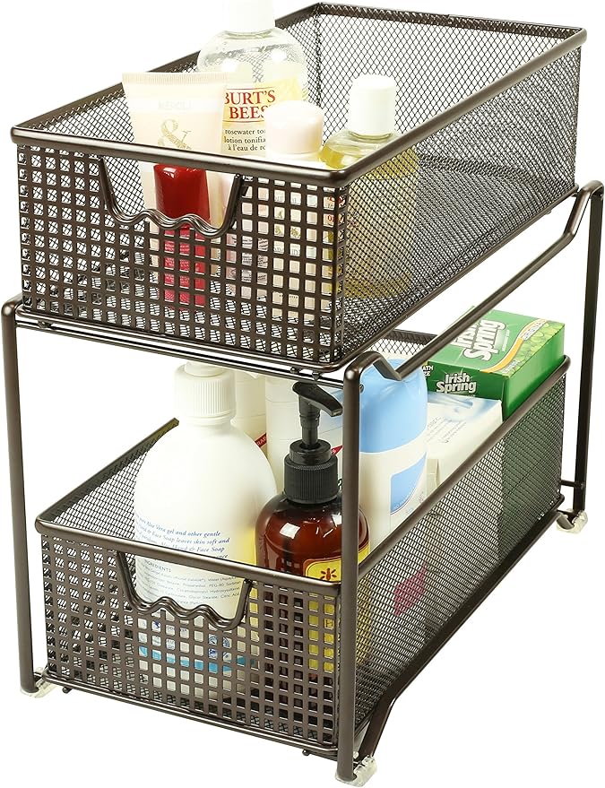 Deco Brothers 2 Tier Bathroom Storage Organizer with Pull-Out Drawer, Bronze