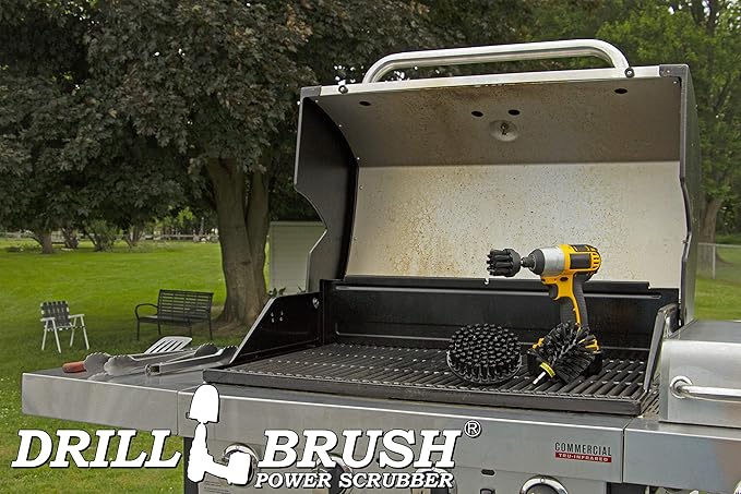 Industrial Electric Spin Scrubber - Household Cleaning Electric Scrub Brush - Ultra Stiff BBQ Grill Brush - Griddle Cleaning Kit - No Wire Nylon Bristles - Oil Stains, Rust, Loose Paint on Concrete