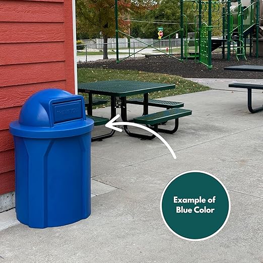 Campus Collection 55 Gallon Round Heavy-Duty Plastic Commercial Outdoor or Indor Trash Can with Push Open Dome Lid and Internal Liner | Great for Schools and Businesses - Blue