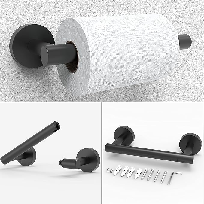 Matte Black Toilet Paper Holder & Towel Ring SUS304 Stainless Steel 2pc Bathroom Hardware Set with Double Post Pivoting Toilet Paper Roll Holder Wall Mount & Bathroom Towel Holder Set
