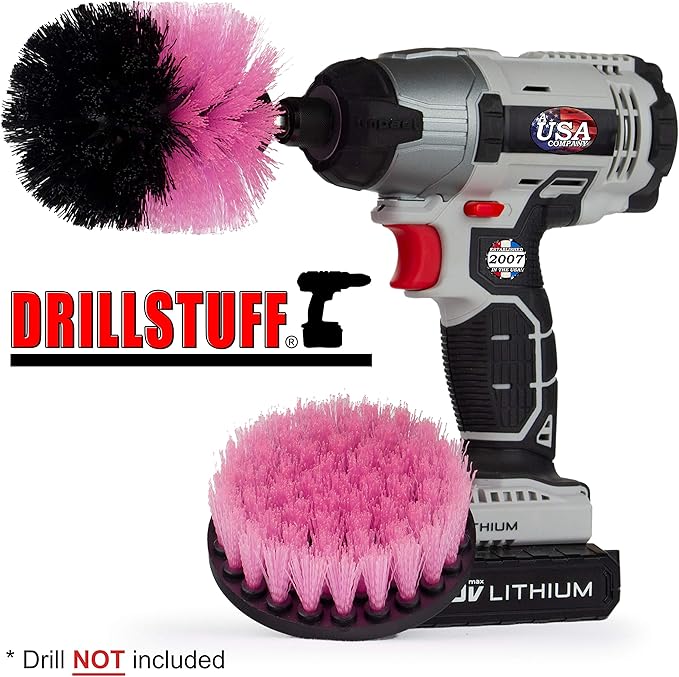 Cleaning Brush Kit - Includes 2-Piece Scrub Brush Set with Quick Change Shaft for Cordless Drills, Ideal for Bathrooms, Kitchens, and More