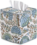 Ridhi Asparagus Green Block Print Tissue Box Cover Handmade Cotton Fabric Decorative Square Napkin Holder for Home Bedroom Living Room Bathroom Vanity Countertop Car Night Stands Office Kitchen