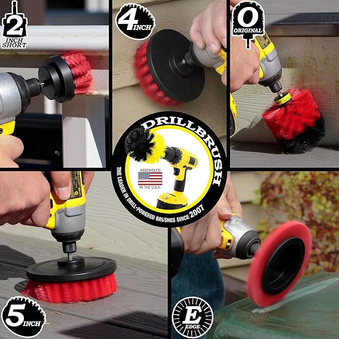 Drill Brush Power Scrubber by Useful Products - Stainless Steel Cleaner - Wood & Concrete Cleaner - Floor & Deck Scrub Brush Set