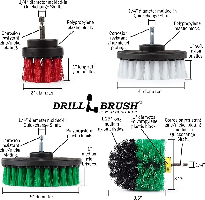 Cleaning Supplies - Drill Brush - Kitchen - Oven - Stove - Cast Iron Skillet - Dish Brush - Bathroom Accessories - Scrub Brush - Shower Cleaner -Grout Cleaner - Spin Brush - Bird Bath - Garden Statues