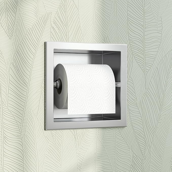 Toilet Paper Holder, SUS 304 Stainless Steel Recessed Toilet Paper Holder Built-in, in Wall Toilet Paper Wall Holder for Bathroom, Brushed Nickel