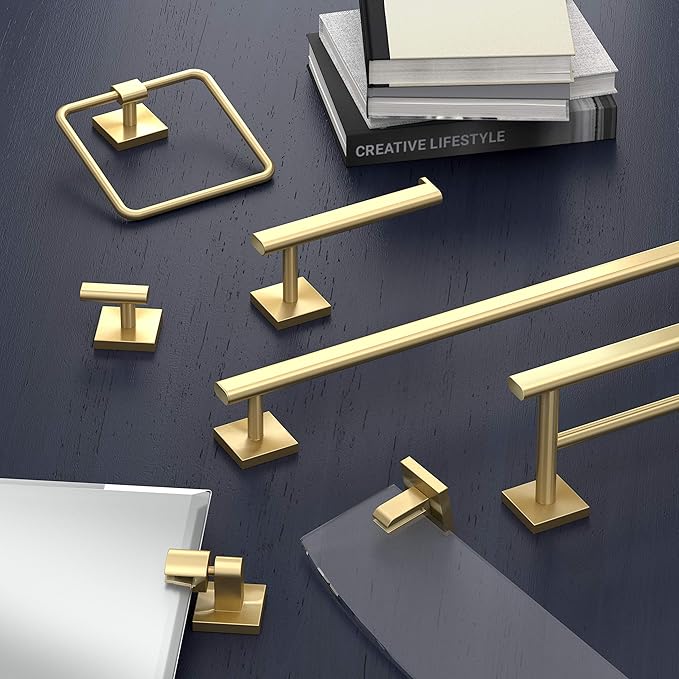 Gatco 4060A Elevate, Towel Bar, 30”, Brushed Brass/Wall Mounted 30 Inch Towel Holder for Bathroom