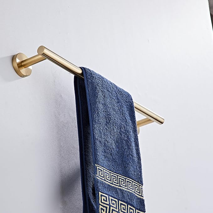 Bath Towel Bar, 12 Inch 304 Stainless Steel Thicken Towel Holder for Bathroom Wall, Towel Holder Brushed Gold Finished Wall Mount (Total Length 14-Inch)