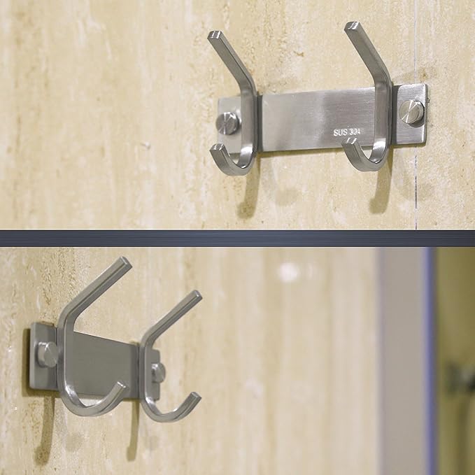 Set of 2, WEBI C-CBG022 Heavy Duty Stainless Steel 304 Hook Rail Coat Rack with 2 Hooks, Satin Finish, Great Home Storage & Organization for Bedroom, Bathroom, Foyers, Hallways
