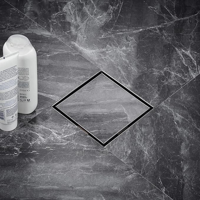 Square Shower Drain with Removable Tile Insert Grate, 6-Inch, Brushed 304 Stainless Steel, Includes Hair Strainer CUPC Certified,MUYEDRAIN