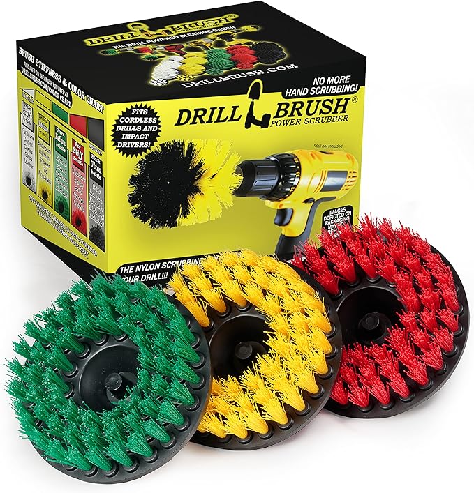 Drill Brush - Bathroom Accessories - Shower Cleaner - Large Spin Brush Multi-Purpose Cleaning Kit - Deck Brush - Bird Bath - Kitchen Tools - soap scum, Hard Water, Mineral deposits, Calcium, Rust