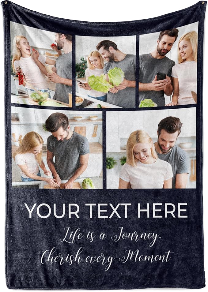 Ships Next Day, Custom Blanket with Picture and Text - Printed in USA, Personalized Photo Blanket with Text (Fleece 50x60)