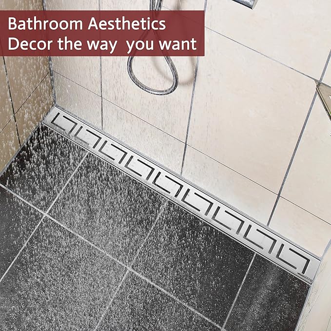 48 Inch Linear Shower Drain, Brushed Nickel Shower Drain, Removable Grate, 304 Stainless Steel, Easy to Install and Clean for Bathrooms (Drain Base Not Included), LSD-30A-48S