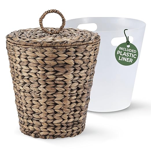 3 Gallon Black Wicker Trash Can with Lid and Liner