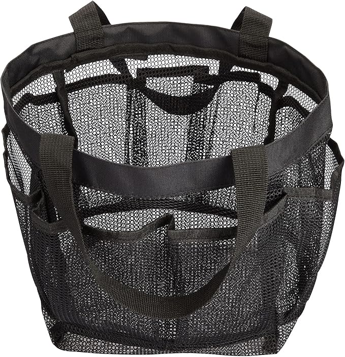 HAOGUAGUA Mesh Shower Caddy Tote Bag 8 Pockets, Hanging Portable Toiletry Bag for Men and Women, College Dorm Essentials Quick Dry Bath Organizer for College Dorms, Gym, Camp (Black)
