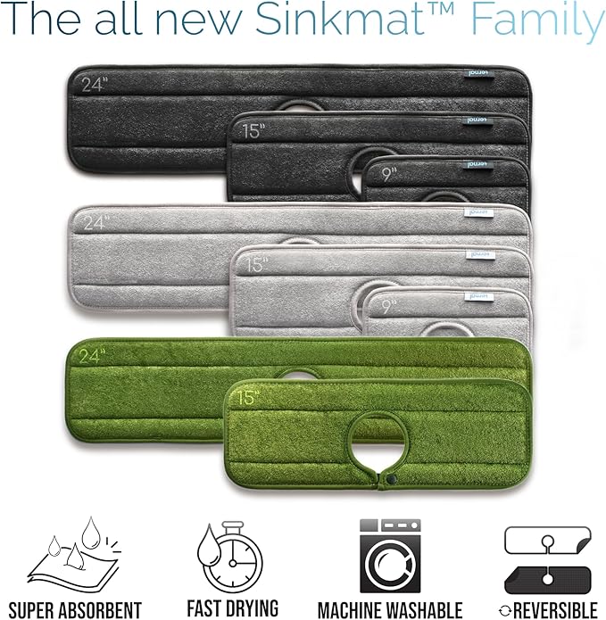 The Original Ternal Sinkmat Drip Catcher & Splash Guard, Faucet Mat for Sinks – Absorbent Microfiber, Machine Washable Counter Protector & Drying Mat for Kitchen, Bathroom or RV [Moss Green, XL]