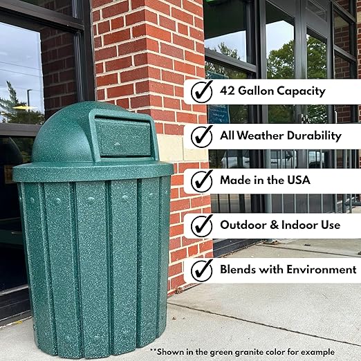 Campus Collection 42 Gallon Slatted Round Heavy-Duty Plastic Commercial Outdoor and Indoor Trash Can with Push Open Dome Lid and Internal Liner | Great for Schools and Businesses - Orange