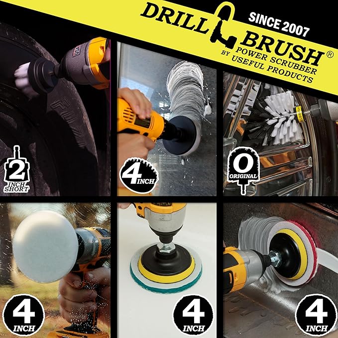 Drillbrush Cleaning Supplies - Detail Brush Set - Upholstery Cleaner Brush - Carpet Cleaner Scrub Brush - Auto Brush Cleaning - Car Cleaning Kit Interior Detailing Kit - Upholstery Cleaning Brush