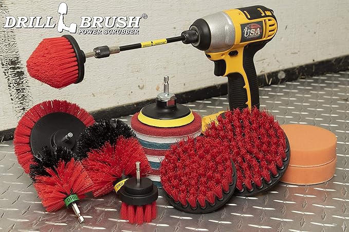 Drill Brush Power Scrubber by Useful Products - Stainless Steel Cleaner - Wood & Concrete Cleaner - Floor & Deck Scrub Brush Set