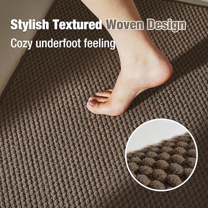 Bathroom Runner Rug, Long Bath Mat Washable Thin Quick Dry Low Pile Bathroom Runner Rugs Non Slip, Brown 24"x70"